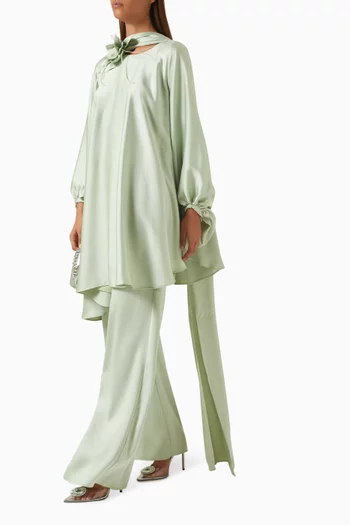 3D Floral-applique Top & Pants Set