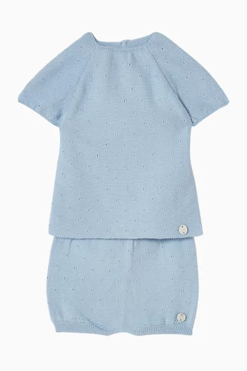 طقم سترة وشورت منسوج