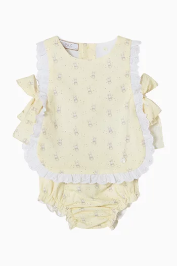 طقم بلوزة بكشكش وطبعة قطن