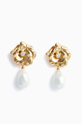 Flower Pearl Drop Earrings in Gold-plated Brass