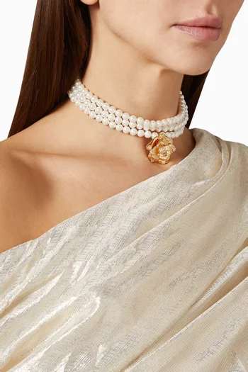 Flower Pearl Choker Necklace in Gold-plated Brass