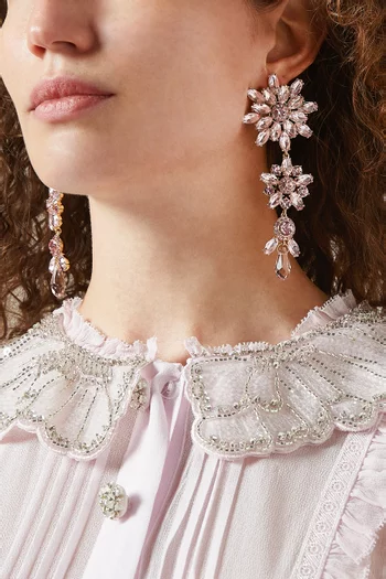 Flower Crystal Tiered Earrings in Gold-plated Brass