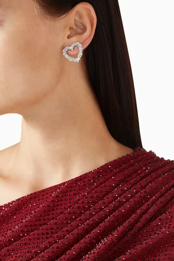 Mini Crystal Heart Earrings in Silver-plated Brass