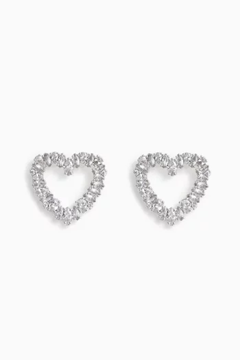 Mini Crystal Heart Earrings in Silver-plated Brass