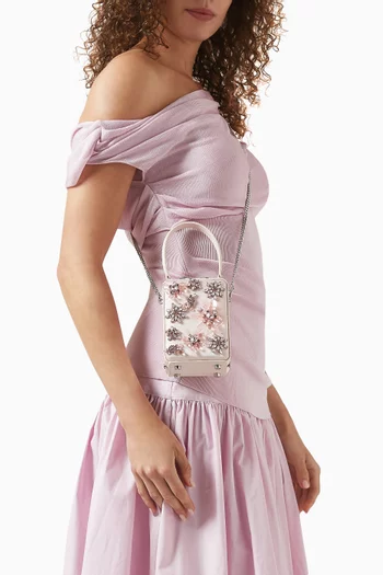 حقيبة مايكرو بيد علوية مزينة بزهور ستان