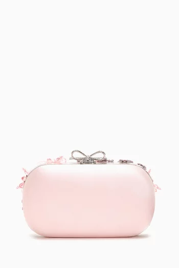 Floral Crystal-embellished Clutch Bag in Satin