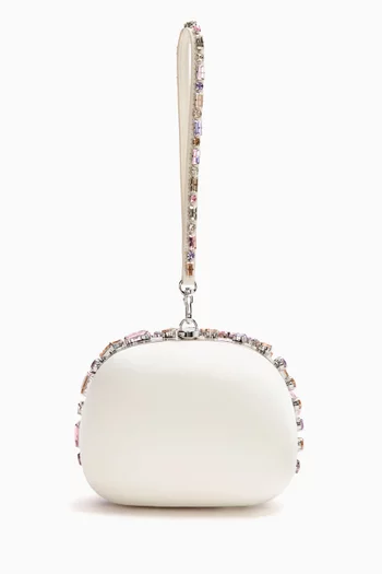 Crystal-embellished Top-handle Clutch Bag in Satin
