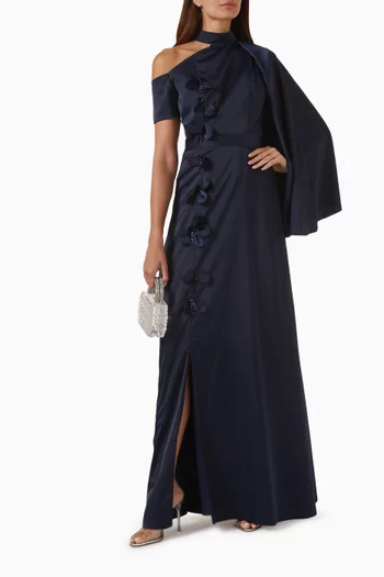 3D Floral-applique Belted Dress