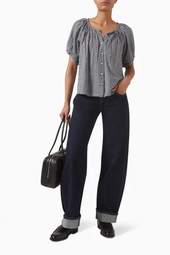 بلوزة جون بنقشة مربعات قطن