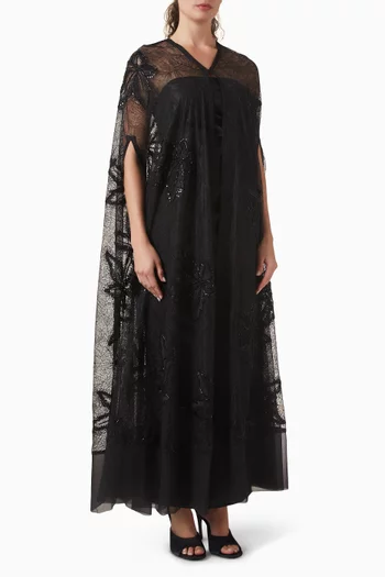 Embellished Cape Abaya in Dantelle