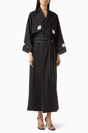 Belted Lapel-collar Abaya