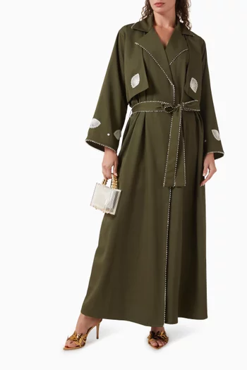 Belted Lapel-collar Abaya