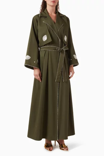 Belted Lapel-collar Abaya