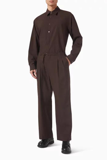 Pleat Belted Pants in Wool-blend