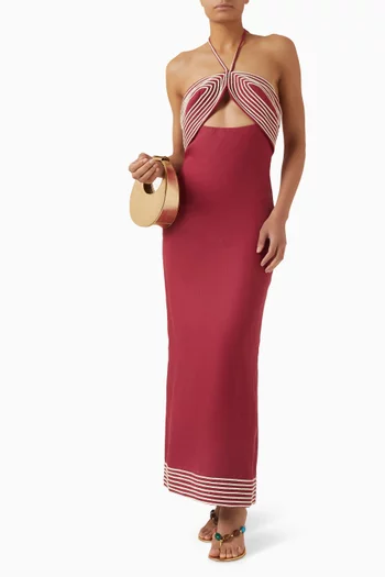 فستان كالما بأربطة حول الرقبة كتان