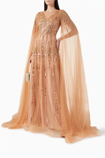 Bead-embellished Cape Gown