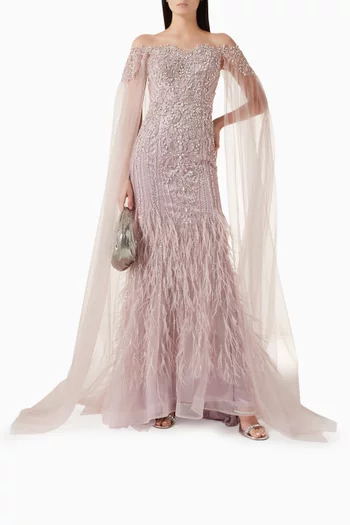 Bead-embellished Cape Gown