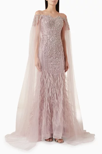 Bead-embellished Cape Gown