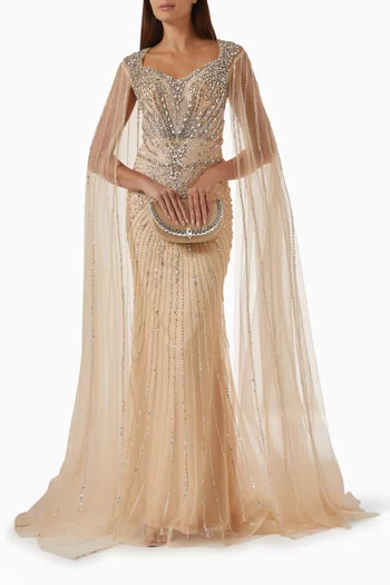 Bead-embellished Cape Gown