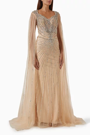 Bead-embellished Cape Gown