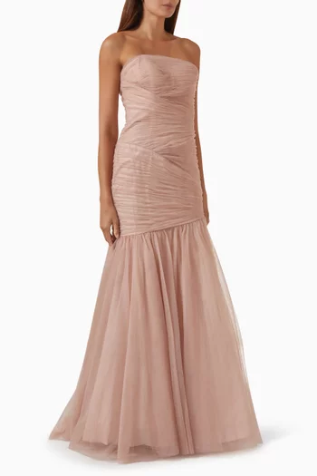 Pleated Mermaid Gown in Tulle