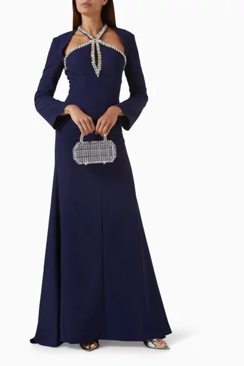 Embroidered Back Cut-out Gown in Crepe