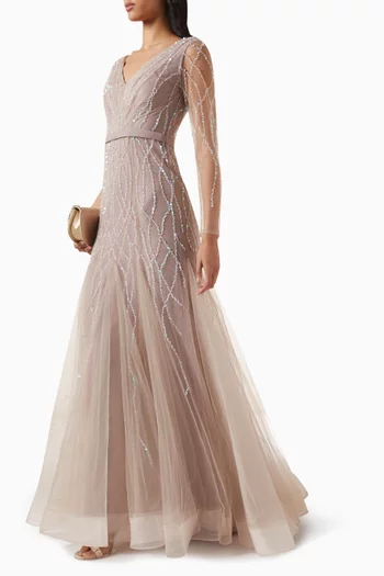 Embroidered Gown in Tulle
