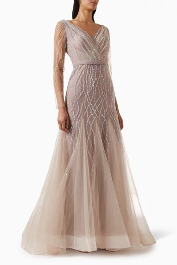 Embroidered Gown in Tulle