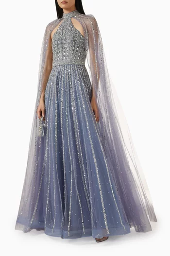 Sequin-embellished Cape Gown
