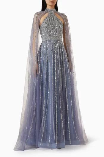 Sequin-embellished Cape Gown