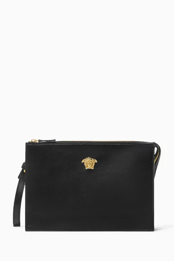 حقيبة صغيرة بحمالة معصم وشعار ميدوسا جلد