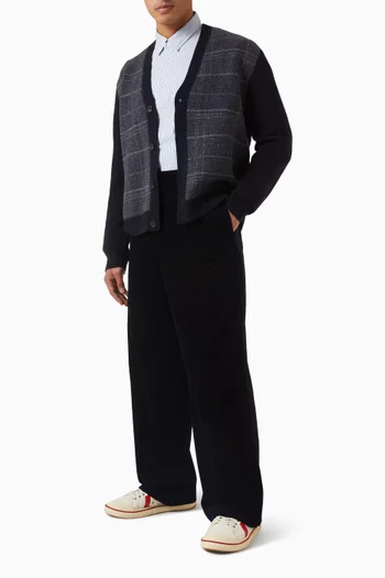 بنطال قطن مخملي مضلع بقصة ساق واسعة