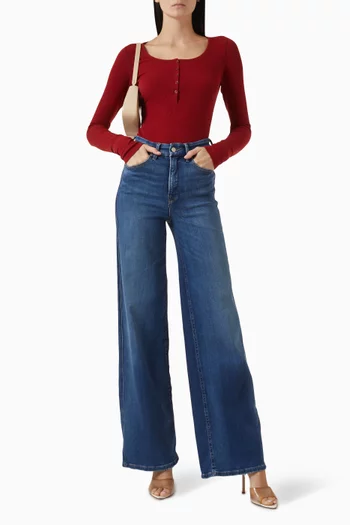 بلوزة هينلي بفتحة رقبة عميقة قطن مضلع