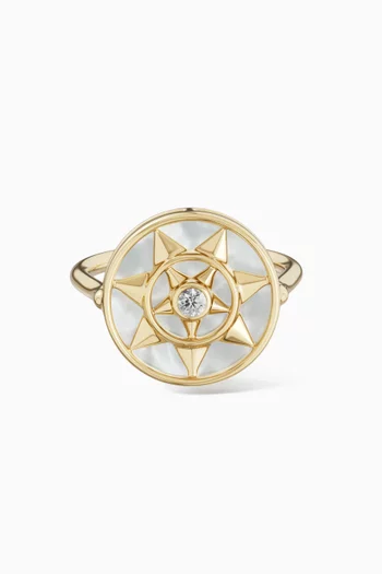 Farfasha Mother of Pearl & Diamond Shams Ring in 18kt Gold