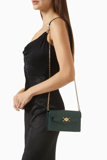 حقيبة صغيرة بسلسلة وحلية ميدوسا 95‘ جلد بنقشة جلد التمساح