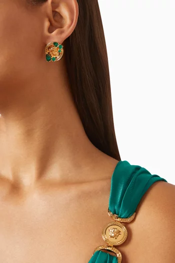 أقراط بشعار ميدوسا ‎‎'‎95 مرصعة بالكريستال نحاس بلون ذهبي