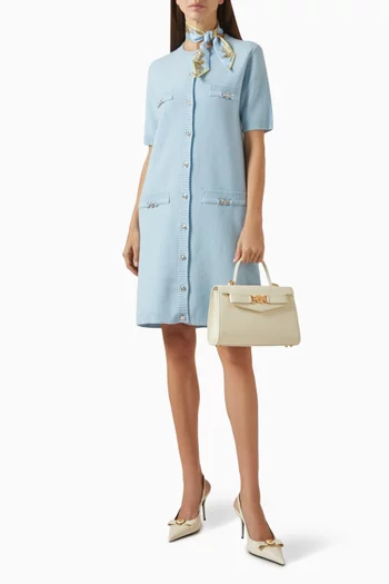 فستان قصير منسوج بنمط قميص صوف وكشمير