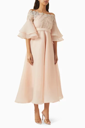 فستان سهرة مزين بتطريزات بالكريستال أورجانزا