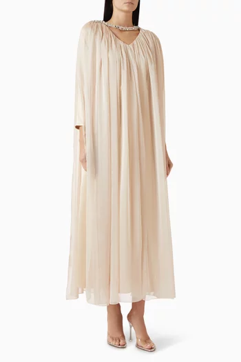 فستان سهرة مزين بتطريزات بالكريستال شيفون وكريب