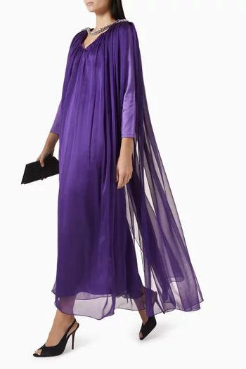 فستان سهرة مزين بتطريزات بالكريستال شيفون وكريب