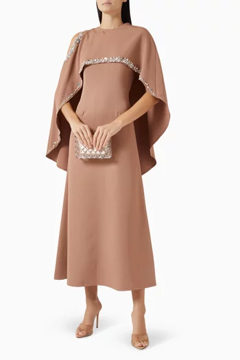 فستان سهرة بكاب مزين بتطريزات كريب