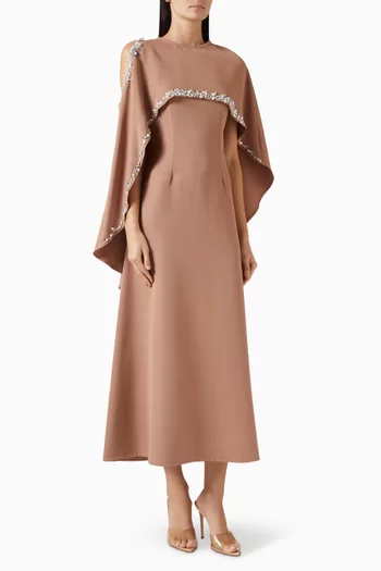 فستان سهرة بكاب مزين بتطريزات كريب