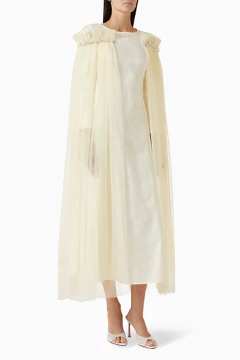Embellished Cape Dress in Tulle & Crepe