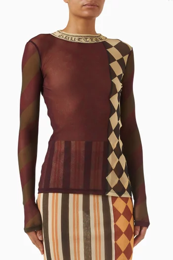Patchwork-print Top in Mesh