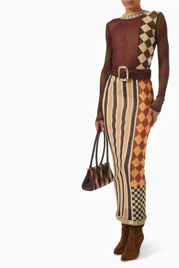 Patchwork-print Skirt in Mesh