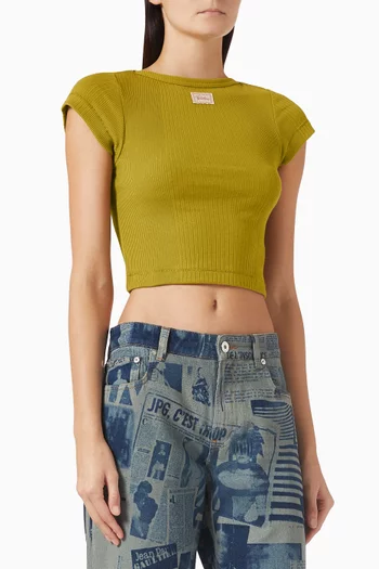 Cropped Logo Patch T-shirt in Cotton