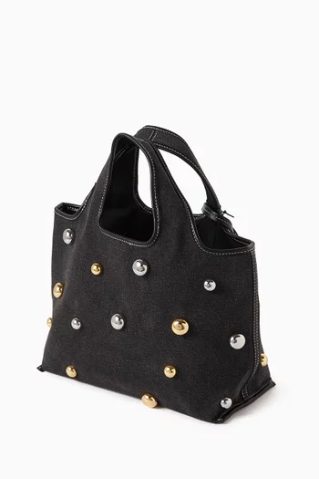 Mini Dome-embellished Market Tote Bag in Denim