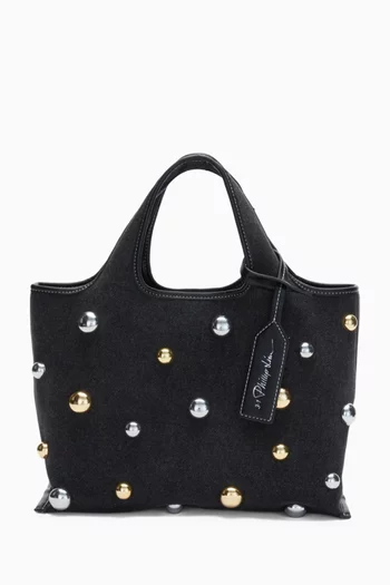 Mini Dome-embellished Market Tote Bag in Denim