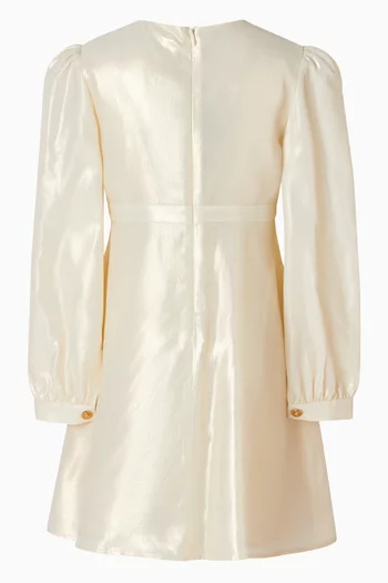 فستان بحلية معدنية بشعار ميدوسا حرير لامع