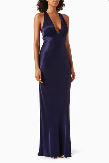 La Lune Plunged Cross Back Maxi Dress
